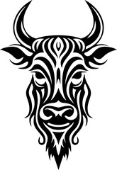 Vector design of cow head on white background. Tribal tattoo design. Cows logos or icons. Easy editable vector illustration.
