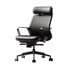 Side view of black comfortable ergonomic office chair armrest with transparent background