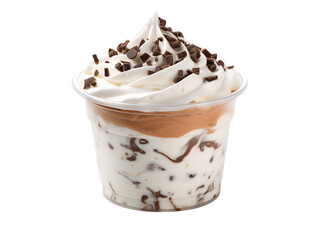 Whipped Cream Dessert with Chocolate in a Plastic Cup, isolated on a transparent or white background