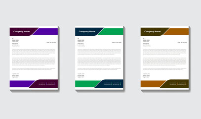 Professional Resume Letterhead Design, vector Simple identity illustration Design with green purple yellow black white color 
