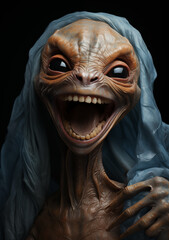 Cheerful Extraterrestrial: Infectious Glee & Warm Tawny Skin - Playful Alien Expression - Heartwarming Alien ET Laughter