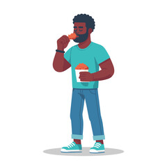 Black man eating fried chicken flat design vector illustration.
