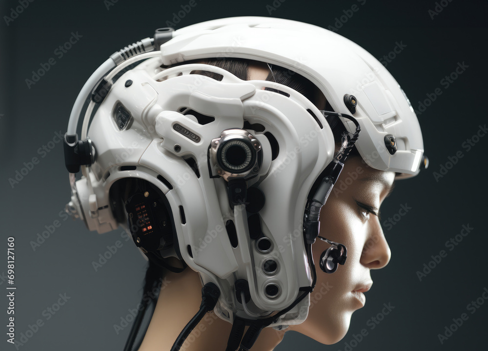 Aufkleber a mechanical brain wave transmitter used by people with hearing and speech impairment. generative ai