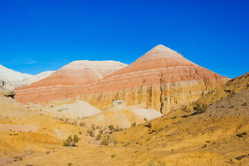 Multicolored Aktau mountains. Altyn Emel National Park. Kazakhstan landscape