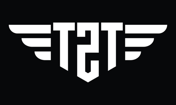 TZT three letter logo, creative wings shape logo design vector template. letter mark, word mark, monogram symbol on black & white.	