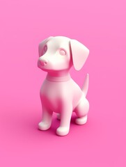 white dog figurine, cute plastic icon on bright pink background color, 3d isometric style