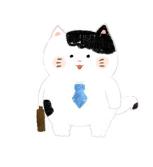 ネクタイをしたサラリーマンねこ　手描きイラスト