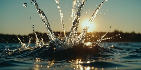 A stunning splash of water during the evening sunset.