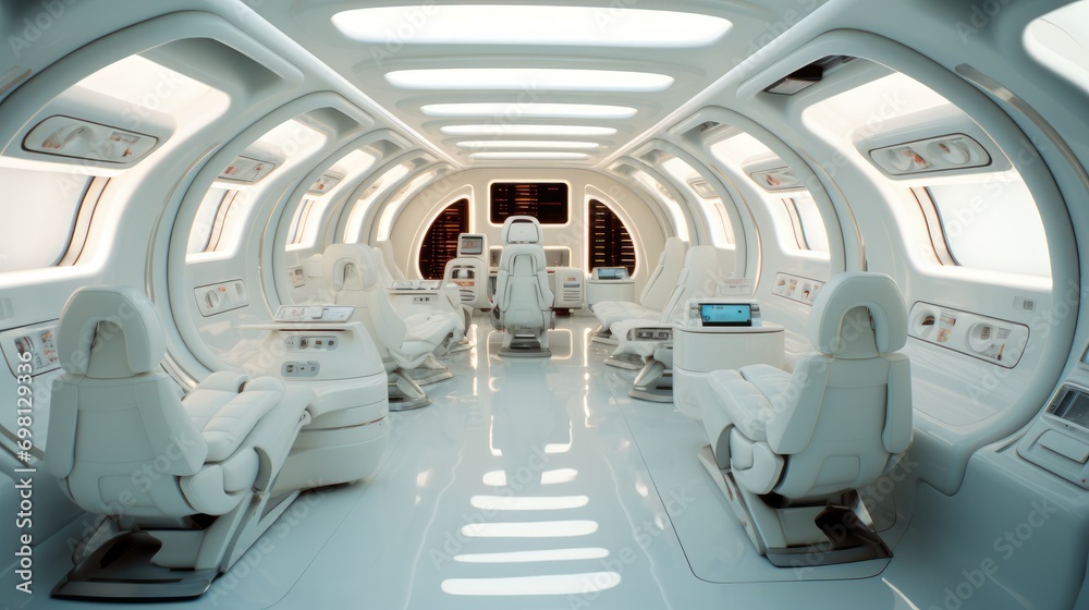 Aufkleber A internal view of white and silver spaceship. Generative AI.