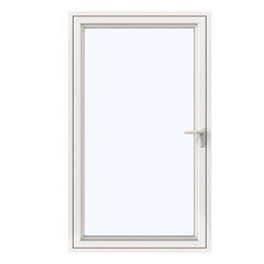 The balcony window is cut out on a white or transparent background. House window for balcony or front door with door handle, design element for insertion into project