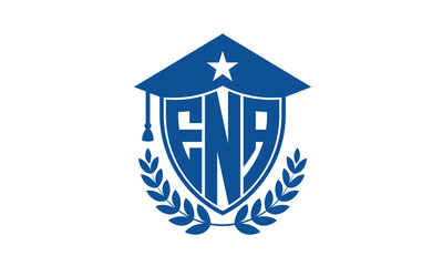 ENA three letter iconic academic logo design vector template. monogram, abstract, school, college, university, graduation cap symbol logo, shield, model, institute, educational, coaching canter, tech