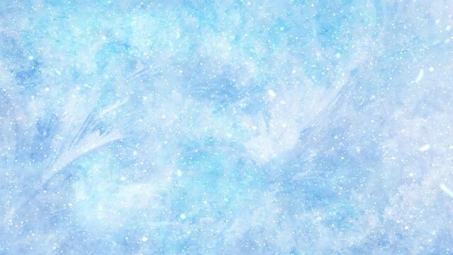 Seamless Christmas animated blue winter footage with snowflakes and frozen window. Snowfall. Frost. Happy New Year! Merry Christmas! Vj loops. Frozen glass. Holiday backdrop. 4K