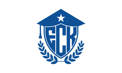 ECK three letter iconic academic logo design vector template. monogram, abstract, school, college, university, graduation cap symbol logo, shield, model, institute, educational, coaching canter, tech