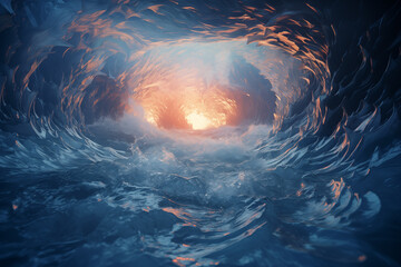 fantastic landscape, water flow in a melting glacier cave - Powered by Adobe