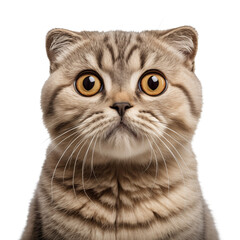 A Scottish Fold cat is cut out on a transparent background. Light brown cat mockup for inserting into a design or project.