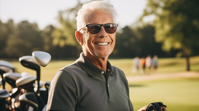 Close-up photo of elderly golfer man