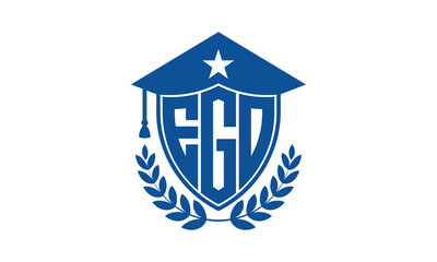 EGO three letter iconic academic logo design vector template. monogram, abstract, school, college, university, graduation cap symbol logo, shield, model, institute, educational, coaching canter, tech