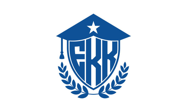 EKK three letter iconic academic logo design vector template. monogram, abstract, school, college, university, graduation cap symbol logo, shield, model, institute, educational, coaching canter, tech