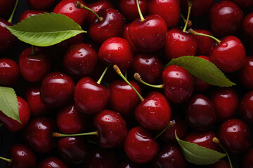 fresh red ripe cherries background.