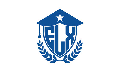 ELX three letter iconic academic logo design vector template. monogram, abstract, school, college, university, graduation cap symbol logo, shield, model, institute, educational, coaching canter, tech