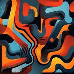 A geometric pattern with bold lines, shapes, and contrasting colors