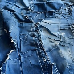 Distressed Denim Fabric Ripped and Frayed