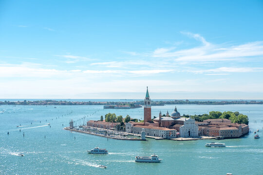 Fototapeta Aerial view of Venice with San Giorgio di Maggiore church. Venice is the capital of northern Italy’s Veneto region