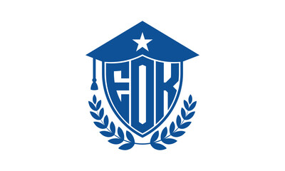 EOK three letter iconic academic logo design vector template. monogram, abstract, school, college, university, graduation cap symbol logo, shield, model, institute, educational, coaching canter, tech