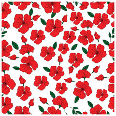Hibiscus floral tropical seamless pattern. Shoeblackplant flowers. Side by side isolated on white background.
Can be used for decoration, fabric, wrapping , textile, fashion & all print.