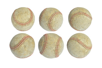 set of old baseball isolated on white background. This has clipping path.