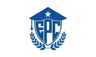 EPC three letter iconic academic logo design vector template. monogram, abstract, school, college, university, graduation cap symbol logo, shield, model, institute, educational, coaching canter, tech
