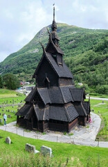 Fototapeta na wymiar old wooden church of Borgund Stavkyrkje 