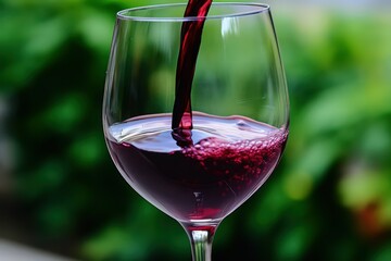 An image of a wine glass being filled with red wine, with a backdrop of grapevines in the vineyard, symbolizing the longstanding tradition of winemakin