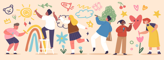 Diverse Children From Various Nations Joyfully Paint On Wall, Celebrating Cultural Unity And Creativity