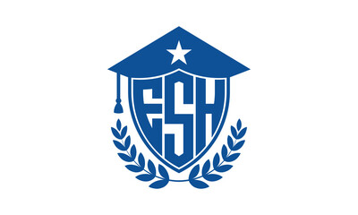 ESH three letter iconic academic logo design vector template. monogram, abstract, school, college, university, graduation cap symbol logo, shield, model, institute, educational, coaching canter, tech