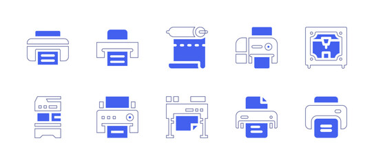 Printer icon set. Duotone color. Vector illustration. Containing printer, multifunction printer, print, roll out, printing.