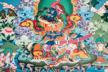 Lord of the South Virudhaka. Frescoes of Pyang Gompa, Buddhist monasteries