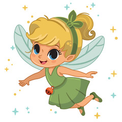 Cartoon Fairy Girl Is Flying. Vector Illustration.