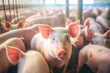 Piglet in the farm. Group of Pig indoor on a pig farm. Agriculture and farming business. Livestock breeding. The farm pigs. 
 - obrazy, fototapety, plakaty