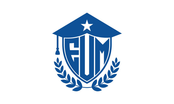 EUM three letter iconic academic logo design vector template. monogram, abstract, school, college, university, graduation cap symbol logo, shield, model, institute, educational, coaching canter, tech