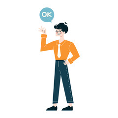Business People concept. Positive response and confident agreement in the workplace. Affirmative gesture and effective communication showcased. Flat vector illustration