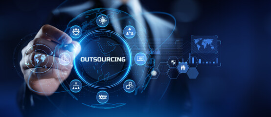 Outsourcing global recruitment human resources management concept. - obrazy, fototapety, plakaty