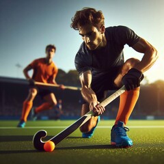 Obraz premium Man field hockey player in action