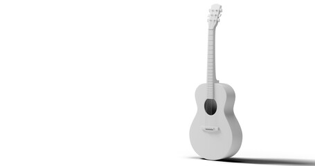 White Guitar acoustic body with shadow in transparent background. minimal concept idea creative. Copy space for your advertising, monochrome. 3D render.