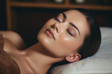 Obraz na płótnie Canvas Beautiful young woman enjoying massage in spa salon. Beauty treatment, skin care.