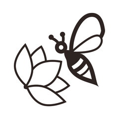 Bee and Magnolia Flower - Outline