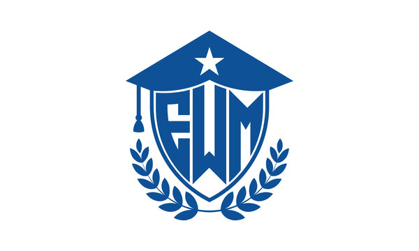 EWM three letter iconic academic logo design vector template. monogram, abstract, school, college, university, graduation cap symbol logo, shield, model, institute, educational, coaching canter, tech