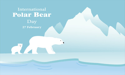 International Polar Bear Day 27 February poster concept .Vector illustration template design. Holiday poster flat design © Rijal