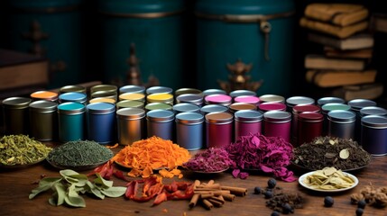 A montage of finely curated teas from around the world, their vibrant hues and aromas inviting exploration.