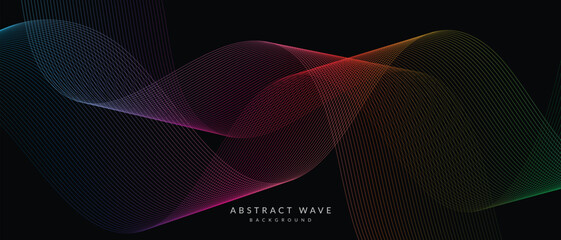 abstract futuristic flowing gradient curve line on dart background. - obrazy, fototapety, plakaty